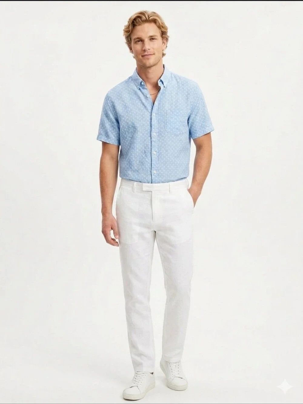 Banana Republic Blue Floral 100% Linen Camden Fit Short Sleeve Shirt Size L